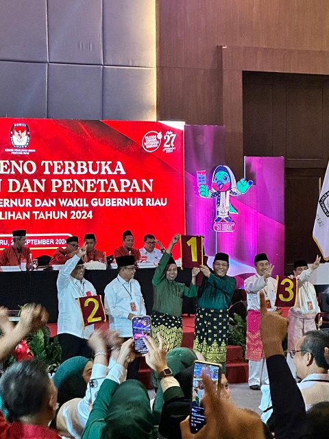 KPU Riau Tetapkan Nomor Urut Pasangan Calon Gubernur dan Wakil Gubernur Riau 2024-2029